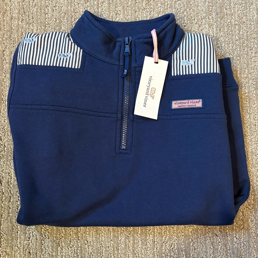 New with tags! Vineyard Vines Shep Deep Bay blue Quarter zip sz large (14)